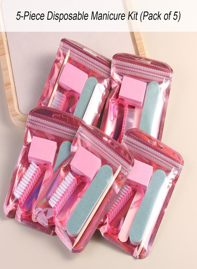 Furtherpretty 5-Piece Disposable Manicure Kit, Bulk Mini Nail Care Set with Nail Files, Buffer, Cuticle Pusher & Cleaning Brush, Pedicure Salon Supplies, Party Favors, Limas Desechables para Uñas - Image 2